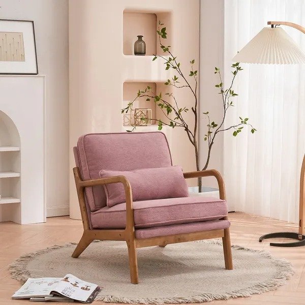 Mid Century Modern Upholstered Accent Chair - Pink Linen