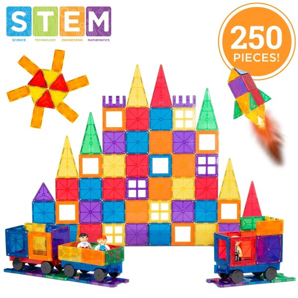 250-Piece Kids Magnetic Tiles STEM Construction Toy Building Block Set