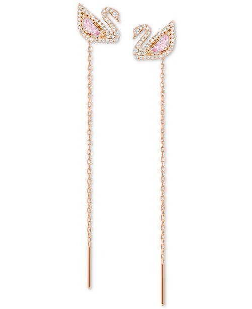 Rose Gold-Tone Crystal Swan & Removable Chain Drop Earrings