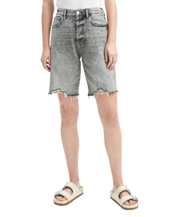 Easy James High Rise Cotton Shorts in Fern Gray