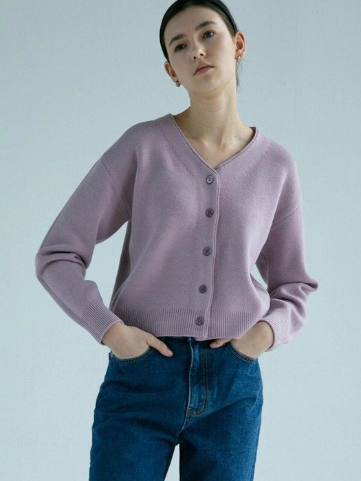 Basic Crop Wool Cardigan Pink Purple UDSW9F201P2