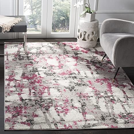 Skyler Collection 3' x 5' Grey/Pink SKY193P Modern Abstract Non-Shedding Living Room Bedroom Entryway Accent Rug