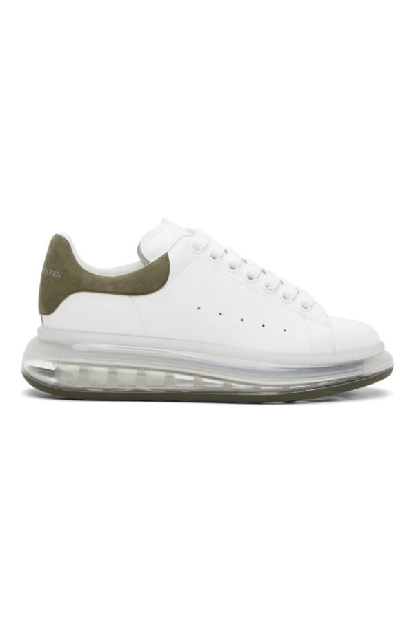White & Khaki Clear Sole Oversized Sneakers