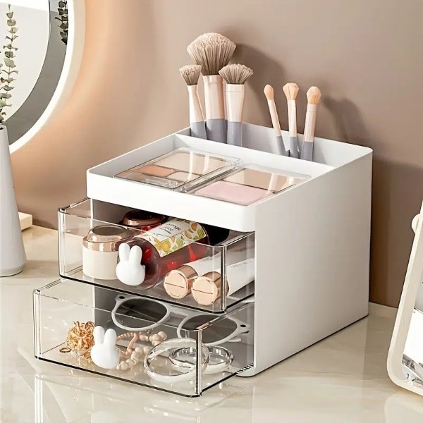 1pc Desktop Simple Large Capacity Storage Box Transparent Drawer Makeup Brush Jewelry Storage Box | Free Shipping For New Users | Temu