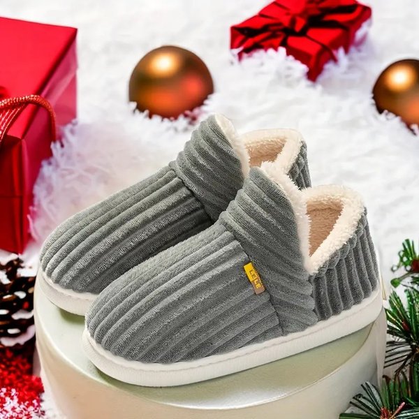 Solid Color Slippers, Casual Slip On Plush Lined Shoes, Comfortable Indoor Home Slippers