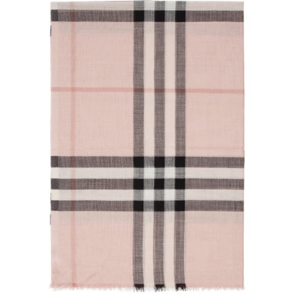 - Pink Silk Giant Check Scarf