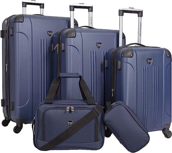 Chicago Hardside Expandable Spinner Luggages, Navy Blue, 5 Piece Set