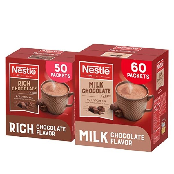 Hot Chocolate Variety Pack, Hot Cocoa Mix Pack | 50 Packets Rich Chocolate, 60 Packets Milk Chocolate (110 Packets)