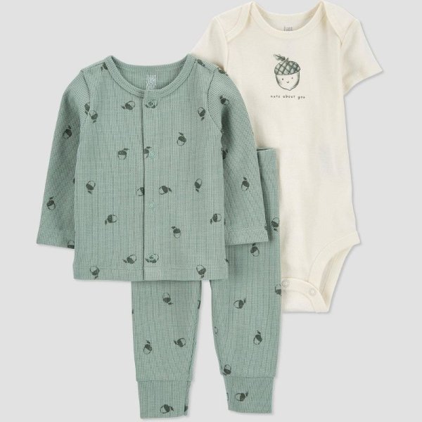 Just One You®️ Baby Boys' 3pc Cardi Top & Bottom Set - White/Green