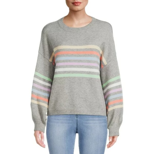 Dreamers by Debut Women's Striped Sweater with Puff Sleeves