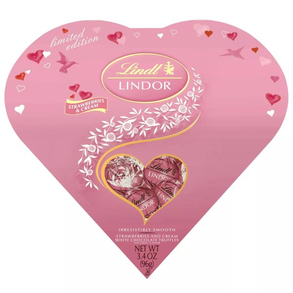 Lindor Valentine's Strawberries and Cream White Chocolate Truffles Heart - 3.4oz