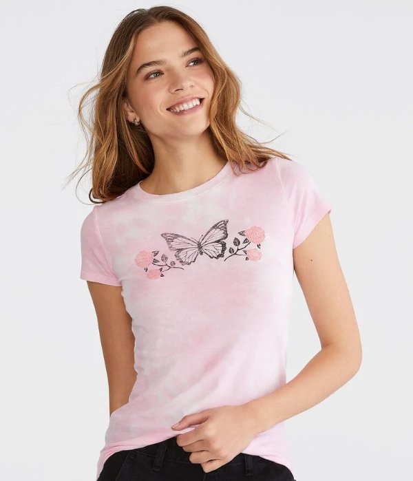 Butterfly Roses Tie-Dye Graphic Tee