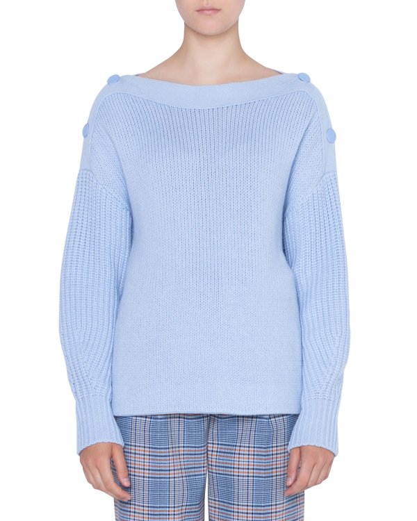 Oversize Wool/Cashmere Sweater with Button Shoulder DetailsAkris puntoFred Belted Plaid Wool/Nylon Pants
