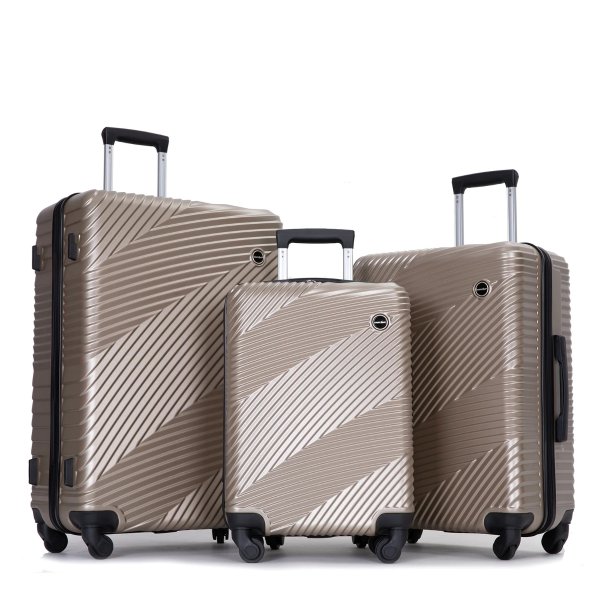 Luggage 3 Piece Set,Suitcase Set with Spinner Wheels Hardside Lightweight Luggage Set 20in24in28in.(Golden)