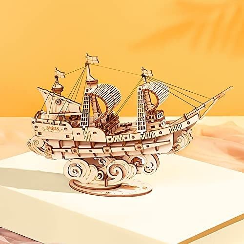 3D Wooden Puzzle 7.9'' Sailboat Model Kit to Build Educational Hobby Toy for Teens Age 8+ (118 Pieces)