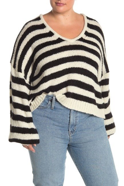 Stripe Balloon Sleeve Knit Sweater (Regular & Plus Size)