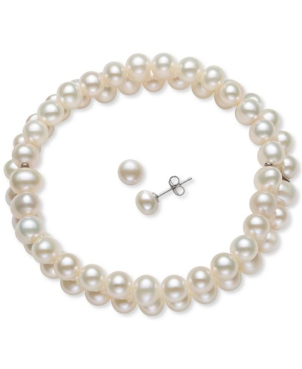2-Pc. Set Cultured Freshwater Pearl (6-7mm) Stretch Bracelet & Matching Stud Earrings