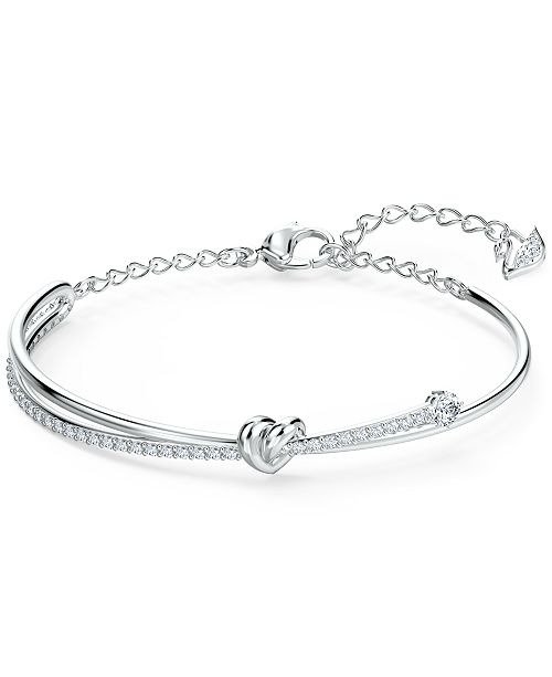 Silver-Tone Heart Knot & Crystal Bangle Bracelet