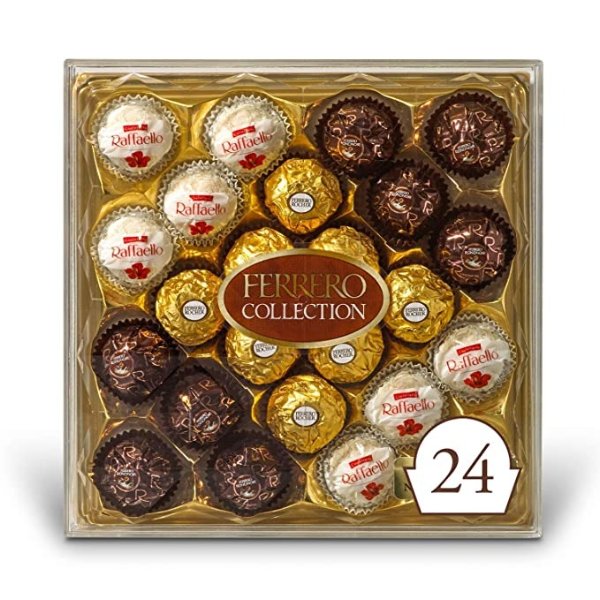 Ferrero Rocher Collection, Fine Hazelnut Milk Chocolates, 24 Count, Gift Box, Assorted Coconut Candy and Chocolates, 9.1 oz
