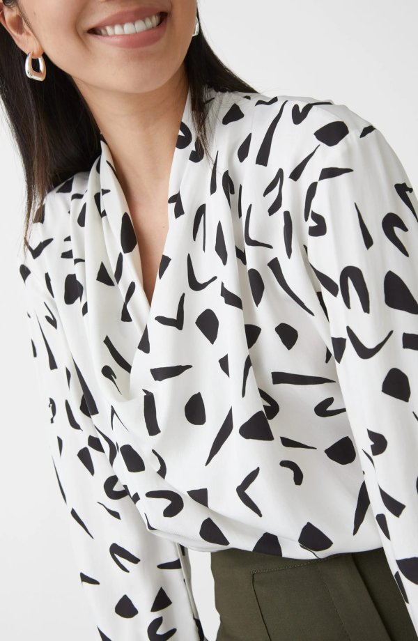 Abstract Print V-Neck Blouse