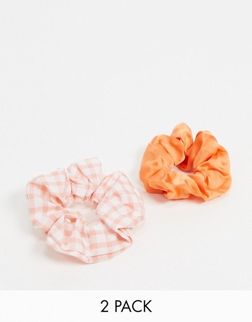London hair scrunchie multipack x 2 in orange and check print | ASOS