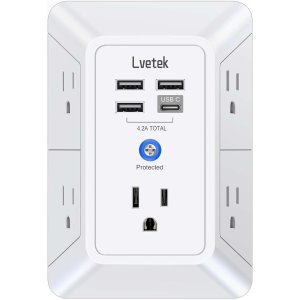 Lvetek 5-Outlet Surge Protector Wall Charger
