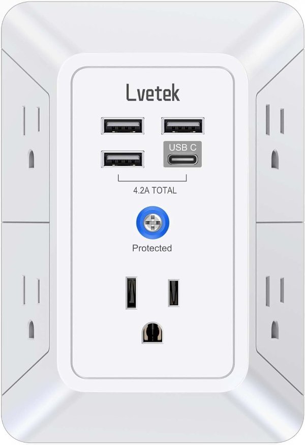 Lvetek 5-Outlet Surge Protector Wall Charger