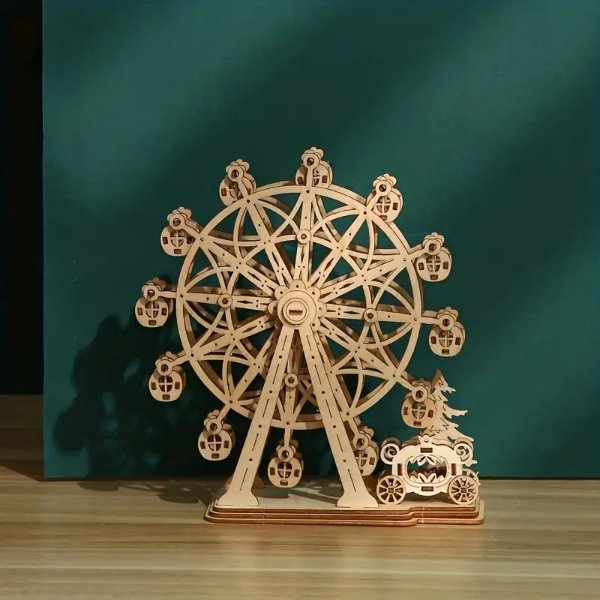 Handmade Diy Puzzle Wooden Toy Model Ferris Wheel Desktop Ornament Music Box Holiday Party Birthday Gift