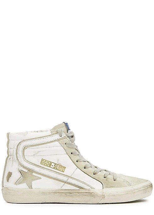 Slide white distressed leather hi-top sneakers