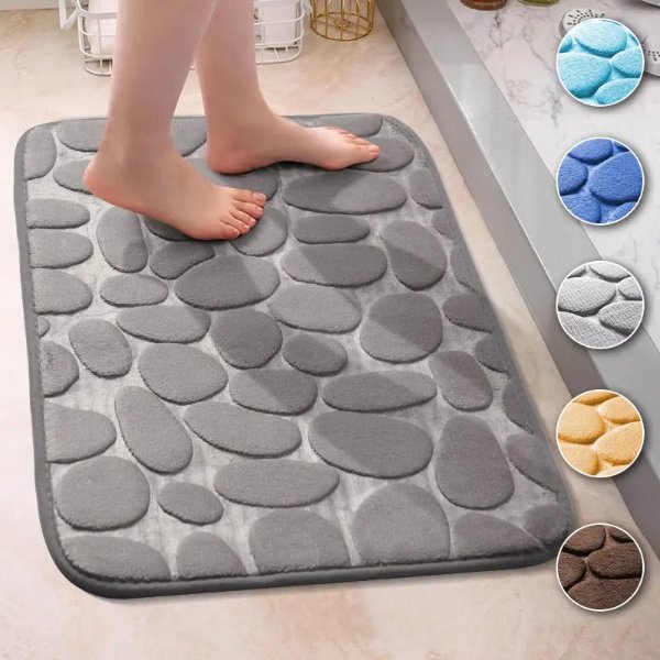 Silicone Bath Mat Non-Slip Shower Bathroom Rug Memory Foam Carpet Foot Mat  Floor