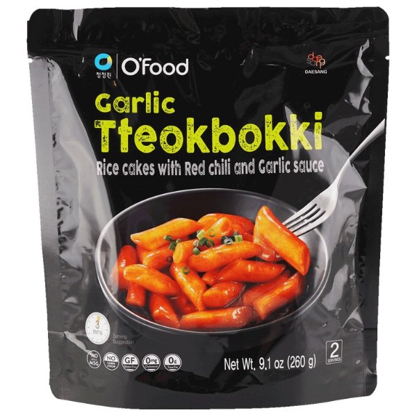 O'Food Garlic Tteokbokki Rice Cakes with Red Chili & Garlic Sauce, 9.1oz