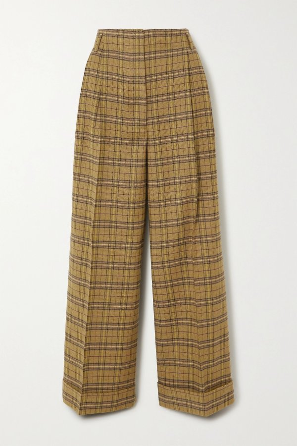 Checked wool-blend wide-leg pants