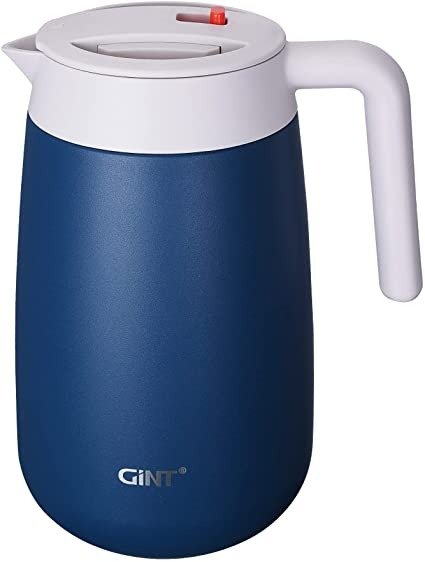 GiNT 54Oz Thermal Coffee Carafe, 304 Stainless Steel and Double Walled Insulated Thermos, Wide Mouth 3.4", With Safety Lock, 12 Hour Heat Retention, 1.6L (Blue)