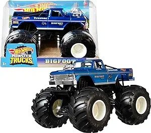 Monster Trucks, Oversized Monster Truck Bigfoot, 1:24 Scale Die-Cast Toy Truck with Giant Wheels and Cool Designs