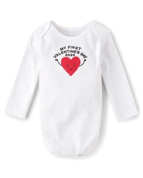 Unisex Baby Long Sleeve First Valentine's Day Graphic Bodysuit | The Children's Place - WHITE