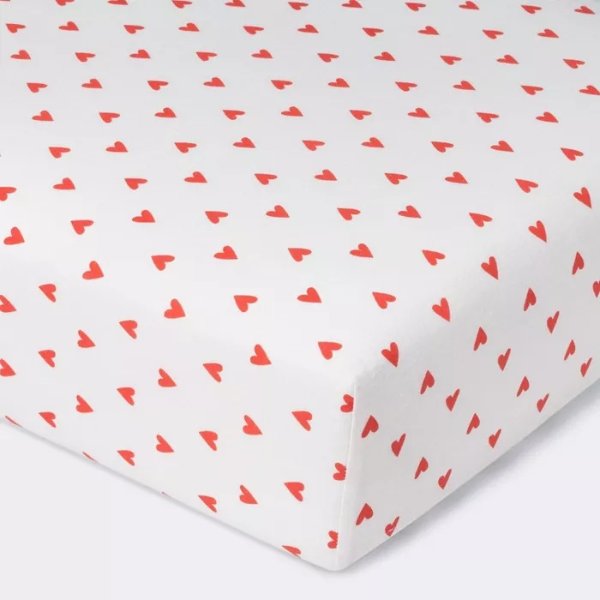 Flannel Crib Fitted Sheet Hearts - Cloud Island&#8482; Red/White