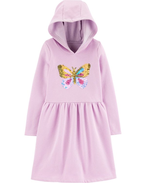 Flip Sequin Butterfly Hooded Fleece Dress