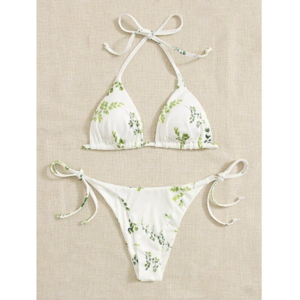 Floral Print Halter Triangle Bikini Swimsuit