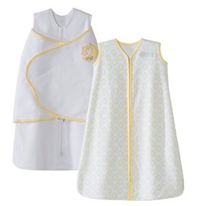 HALO SleepSack 100% Cotton Swaddle and Wearable Blanket Gift Set, White/Gray/Yellow Diamond, 2 Piece