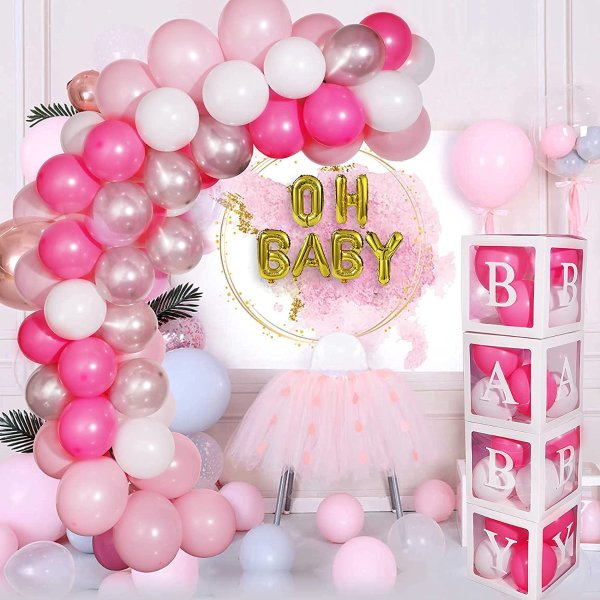 Joysnana 婴儿派对装饰气球套装 共141件 粉色款
