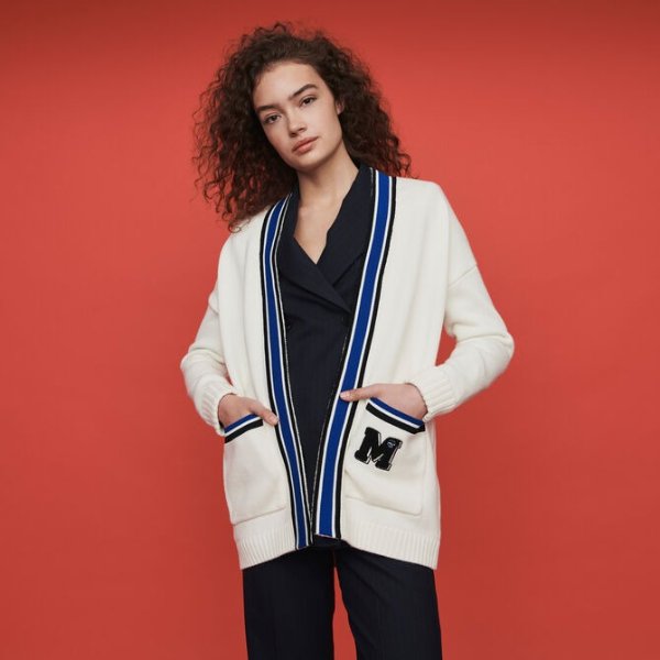 119MILLENIUM Contrast striped embroidered cardigan