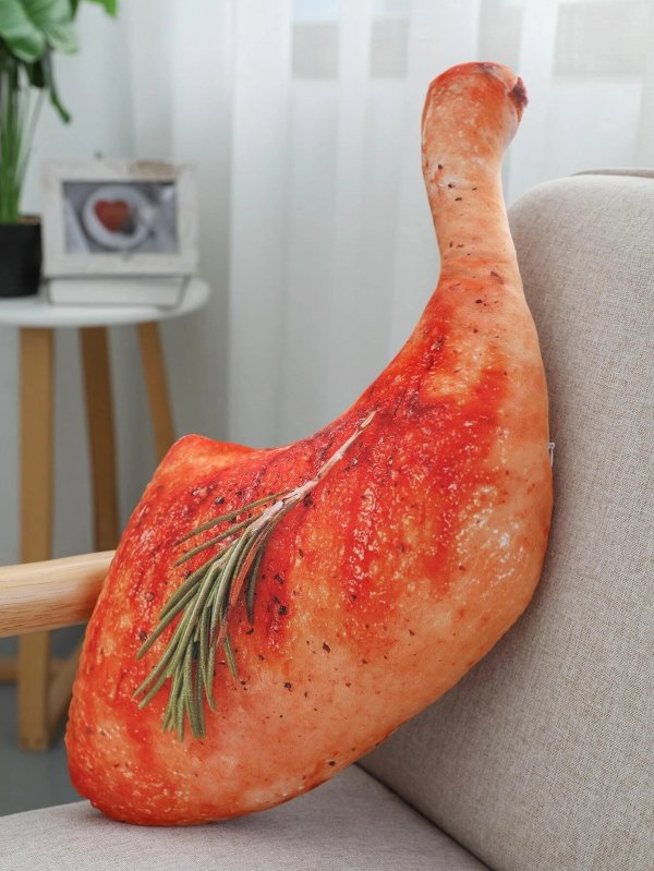 1pc Fried Chicken Leg Design Cushion Cover With Filler