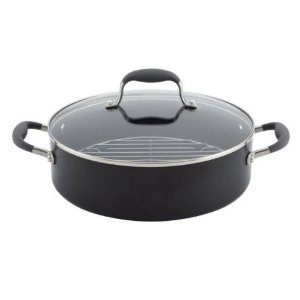 Anolon Advanced Hard Anodized Nonstick 5-1/2-Quart Covered Braiser with Rack. Gray