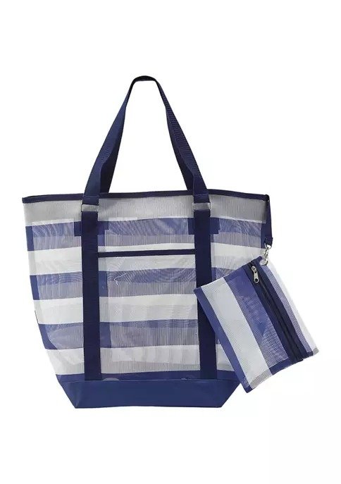 Stripe Mesh Bag Beach Bag