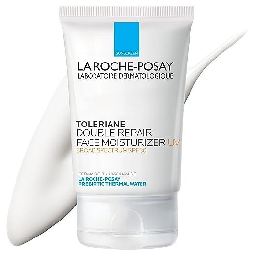 Toleriane Double Repair UV SPF Moisturizer for Face, Daily Facial Moisturizer with Sunscreen SPF 30, Niacinamide and Glycerin, Oil Free, Moisturizing Sun Protection