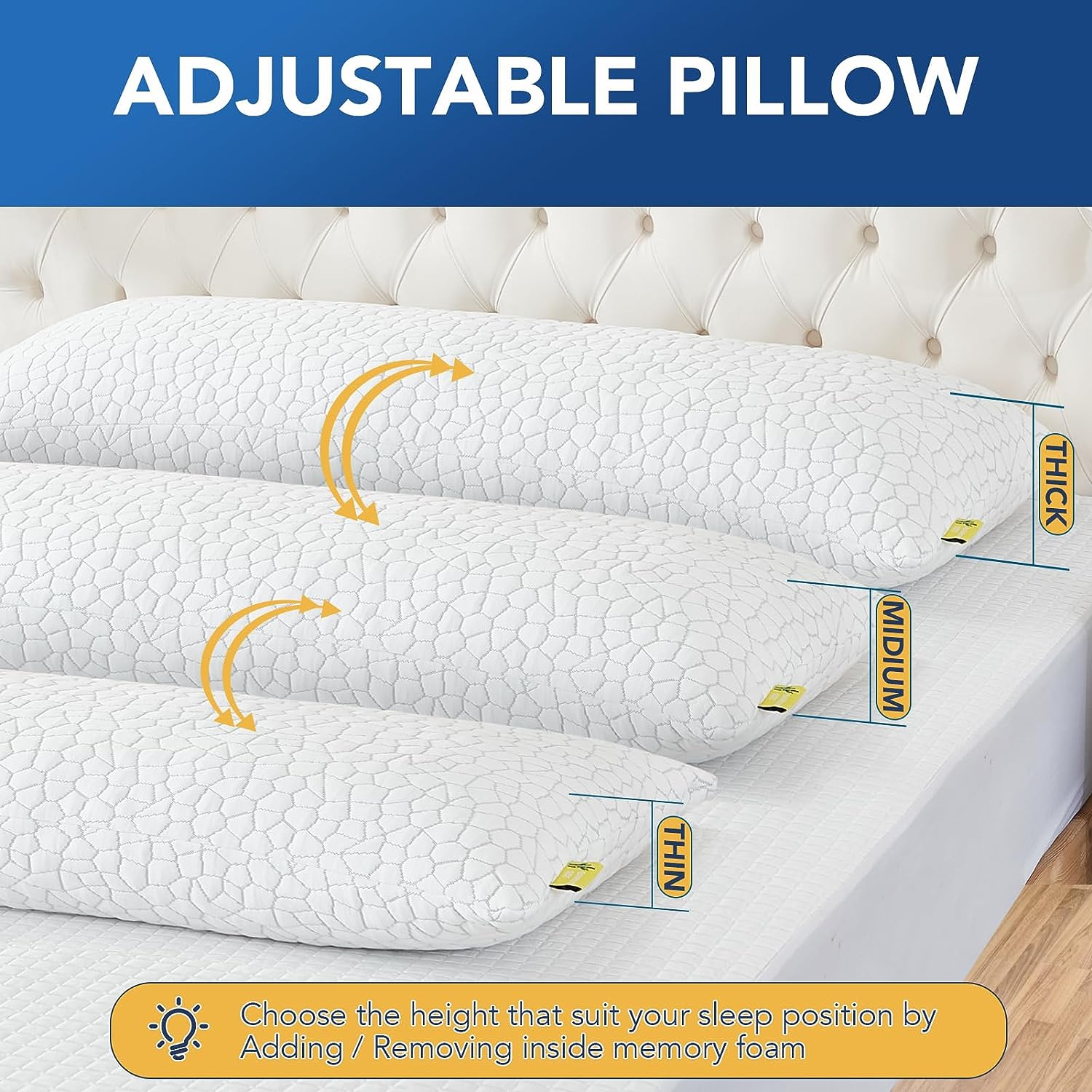 凉感身体枕超长尺寸，可调节高度和软硬度，侧睡神器