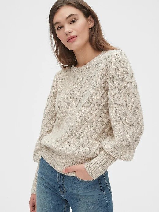 Bobble Stitch Puff Sleeve Sweater