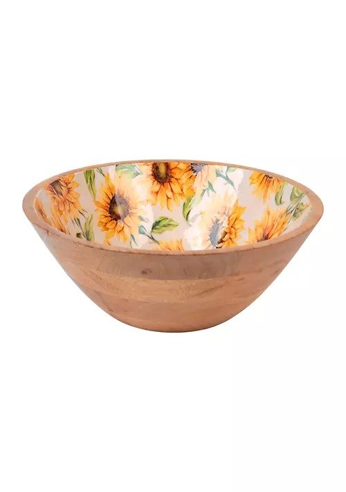Sunflower Wood Serving Bowl