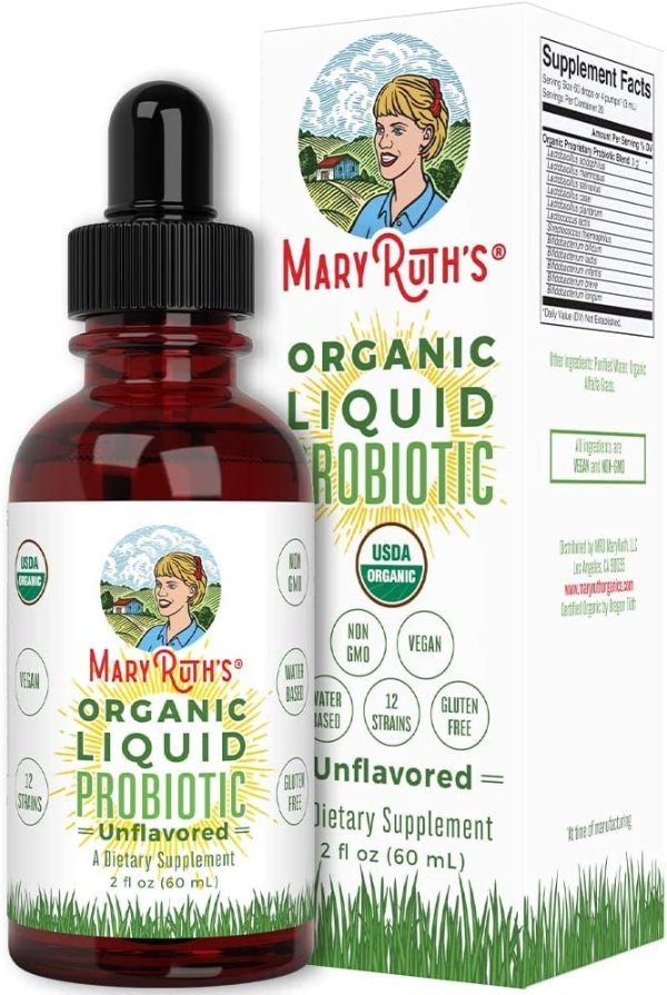 Probiotics for Women Men & Kids | USDA Organic Probiotics for Digestive Health | Acidophilus Probiotic | Gut Health & Immune Support Supplement | Vegan | Non-GMO | Gluten Free | 2 Fl Oz