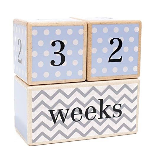 Premium Solid Wood Milestone Age Blocks | Choose From 3 Different Color Styles (Blue) | Baby Age Photo Blocks | Perfect Baby Shower Gift and Keepsake by LovelySprouts
